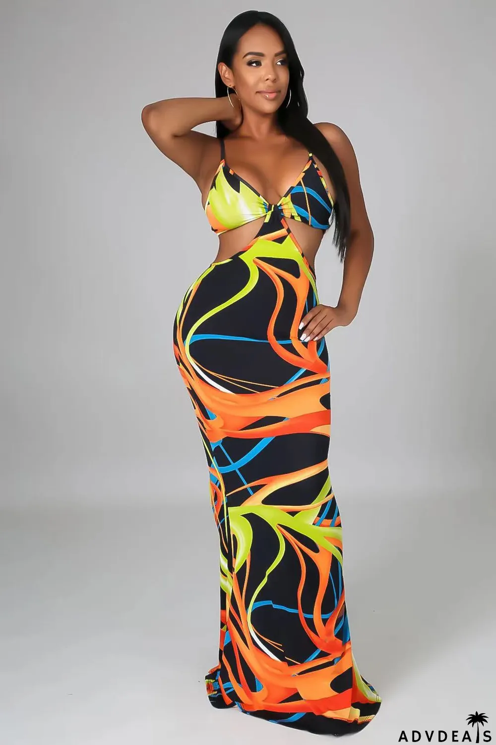 Sexy Print Sleeveless Sling Maxi Dress