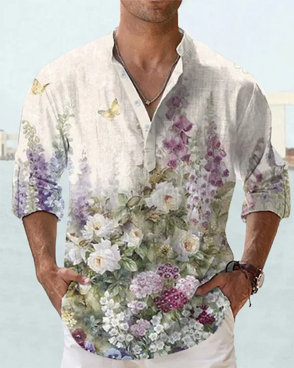 Men's Stylish Pastoral Floral Long Sleeve Shirt