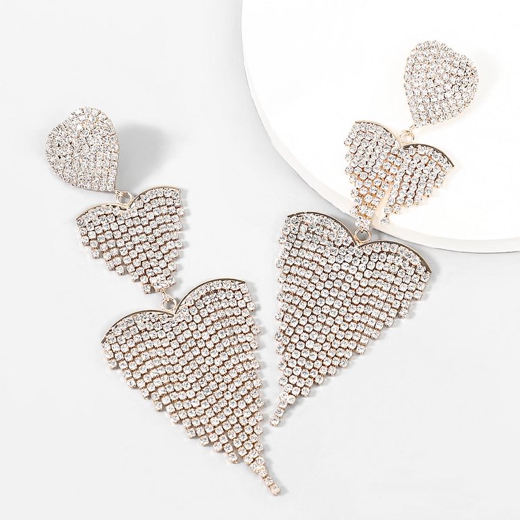 Alloy Diamond Drill Love Heart Shaped Multi-layer Earrings