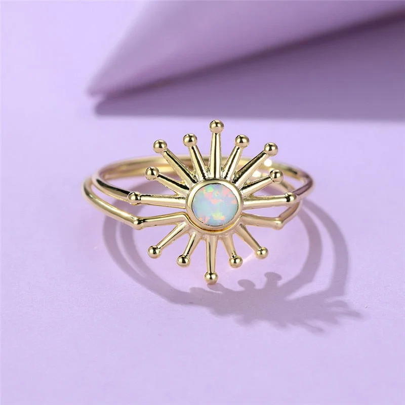 Luxury Female White Stone Star Ring Set Classic Yellow Gold Color Engagement Ring Round Wedding Rings For Women