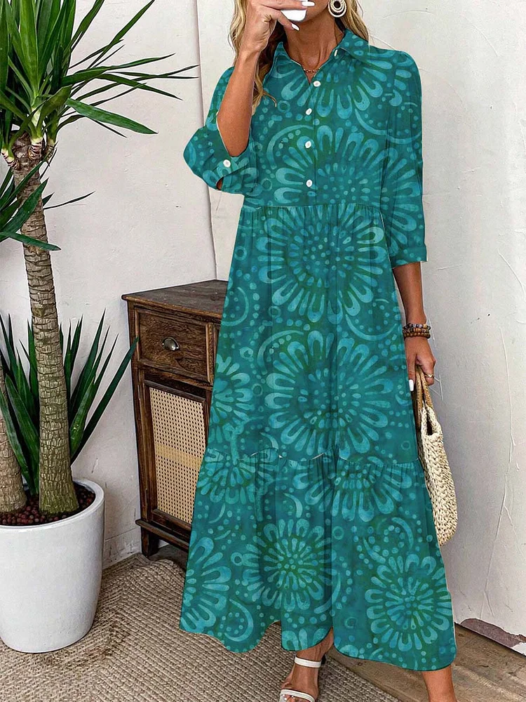 Womens Bohemia Pattern Cotton and Linen Dress