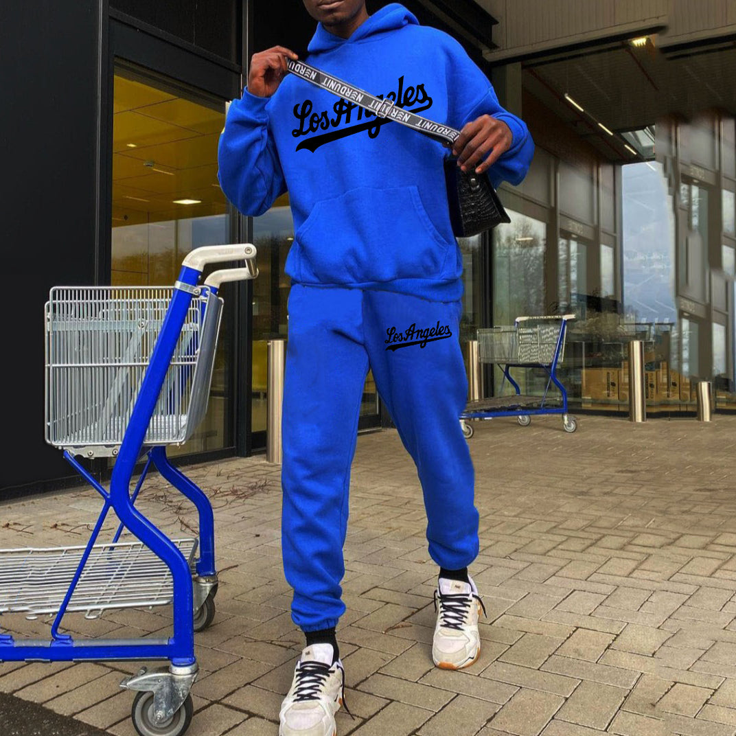 Casual Los Angeles Print Hoodie And Pants Two Piece Set