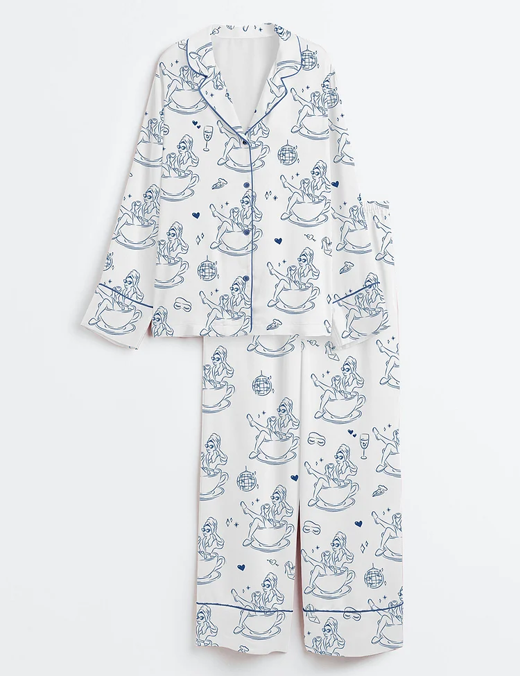 Women&rsquo;s Girls Gone Mild Bachelorette Slumber Party Bachelorette Spa Day Bach Part Print Long Sleeve Satin Pajama Set