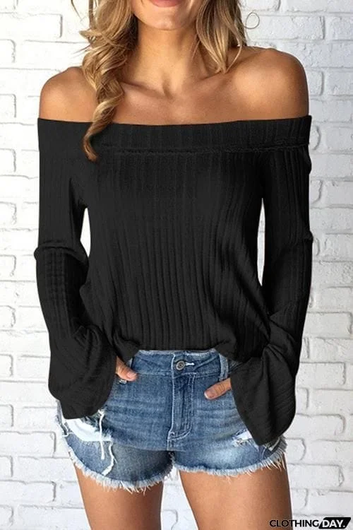 Off Shoulder Flare Sleeve T Shirt