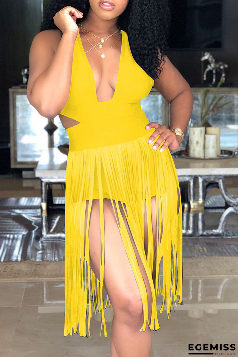 Yellow Sexy Solid Tassel Swimwears | EGEMISS