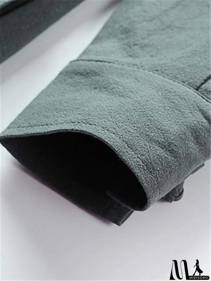 MidiSono - Mens Vintage Stand Collar Solid Color Cotton&Linen Robes