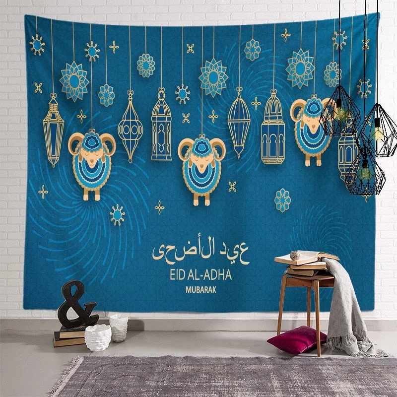 2021 Eid Mubarak Decoration Background Cloth Wall Muslim Festival Decoration Moon Hanging Tapestry Home Mural Towel Tapestry