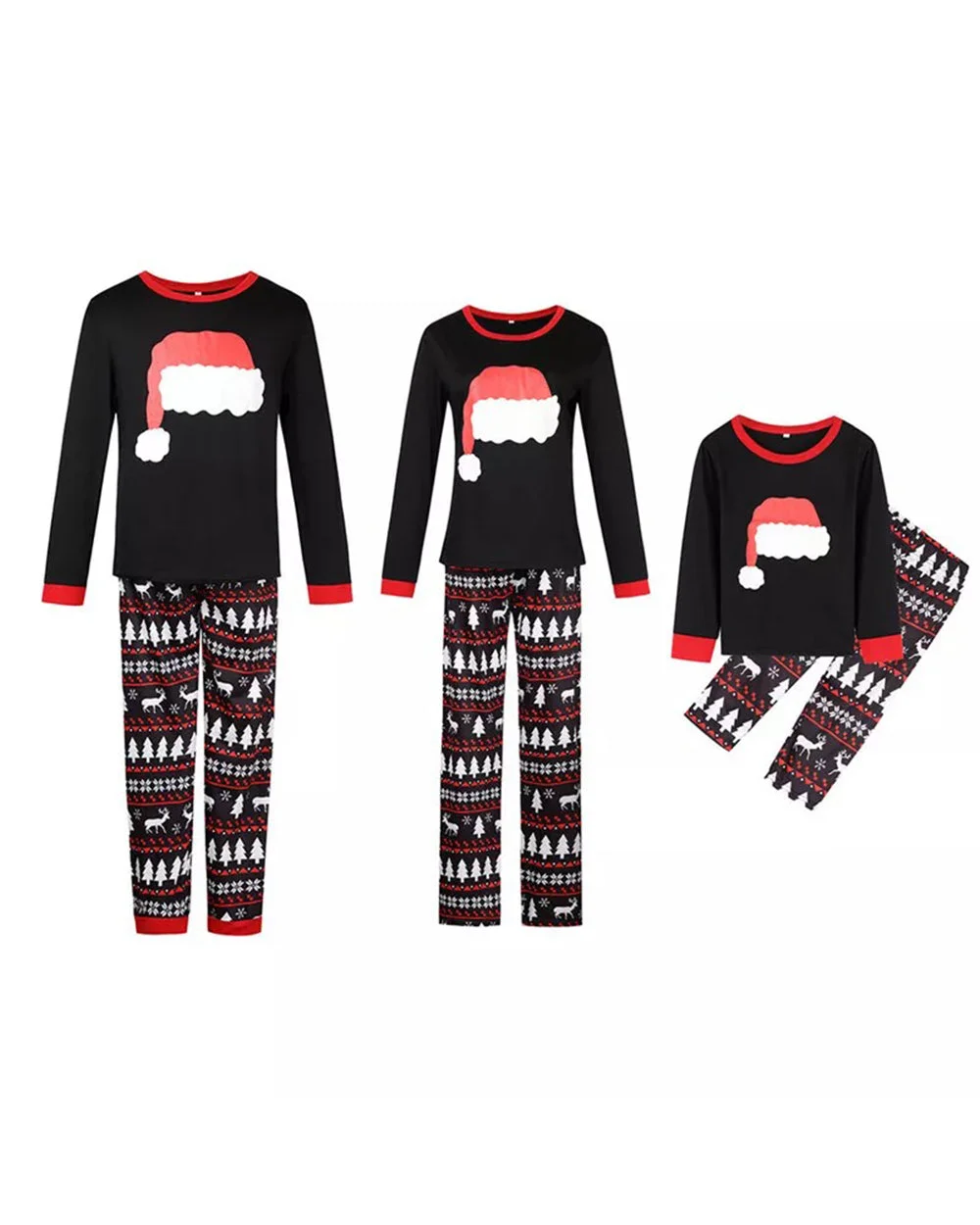 Black Santa Hat deer Print Christmas Pajamas