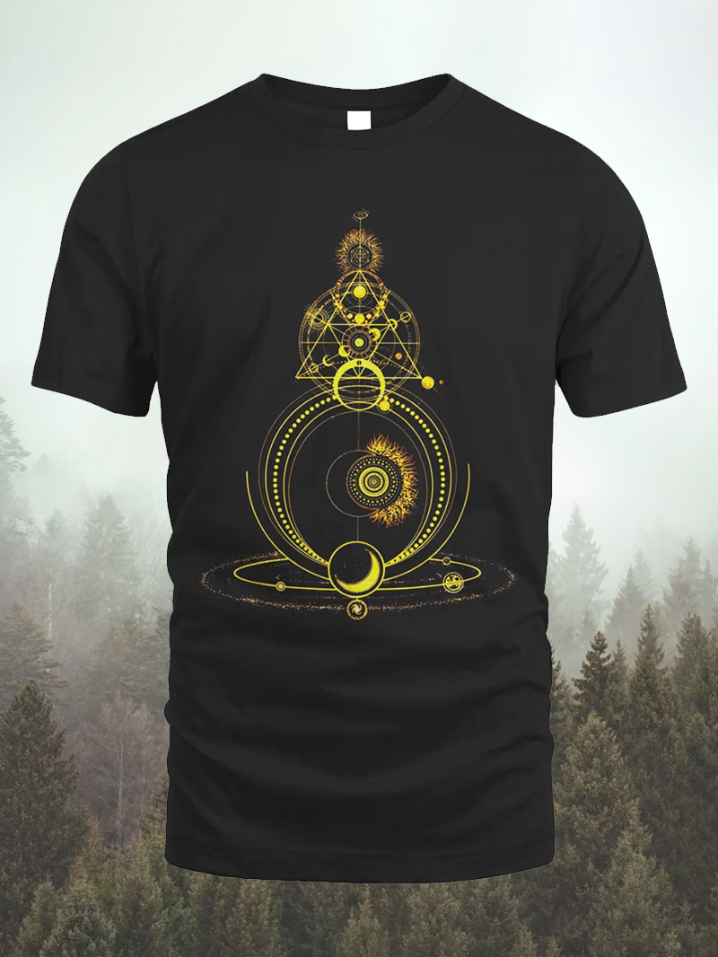 Golden Geometric Moon Reaction Men's Short-Sleeved T-shirt