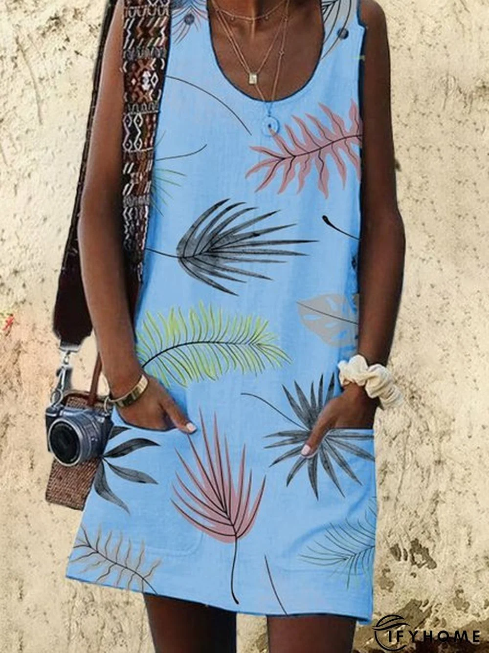 Bohemian Printed Drawstring Sleeveless Causal Weaving Dress | IFYHOME