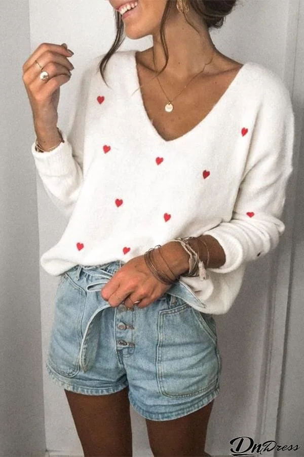 Love Print Long Sleeve Sweater