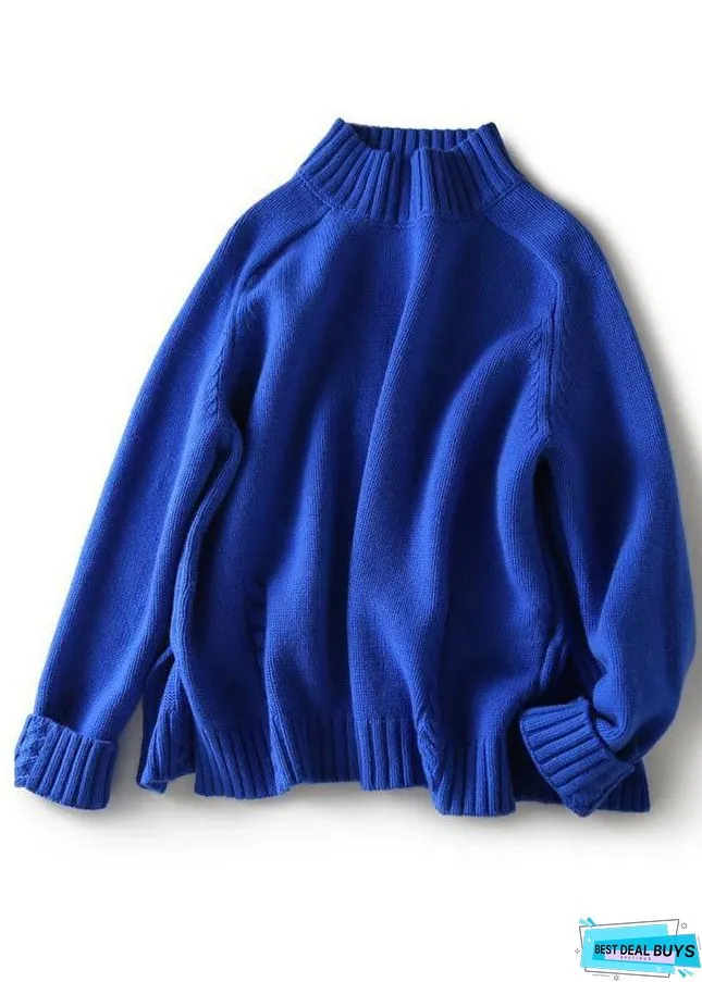 Vintage Blue Side Open Slim Fit Wool Fall Knit sweaters