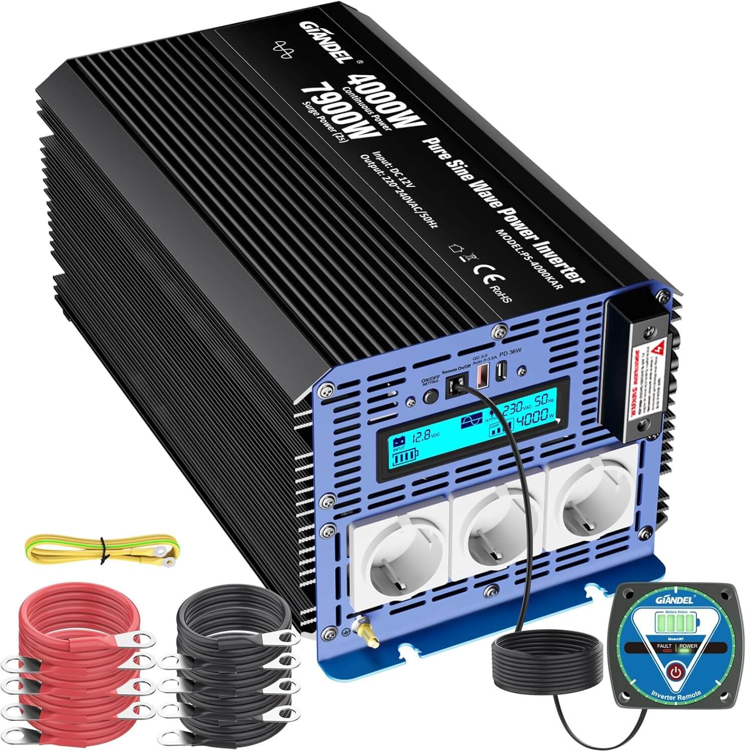 4000W Wechselrichter Reiner Sinus Spannungswandler 12V auf 240V LED-Anzeige