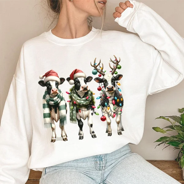 Christmas Cow Sweatshirt - Funny Christmas Shirt, Cow Lover Gift