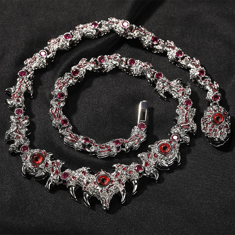 Gothic Spiked Red Eyes Thorns Diamond Chain Hip Hop Necklace-VESSFUL