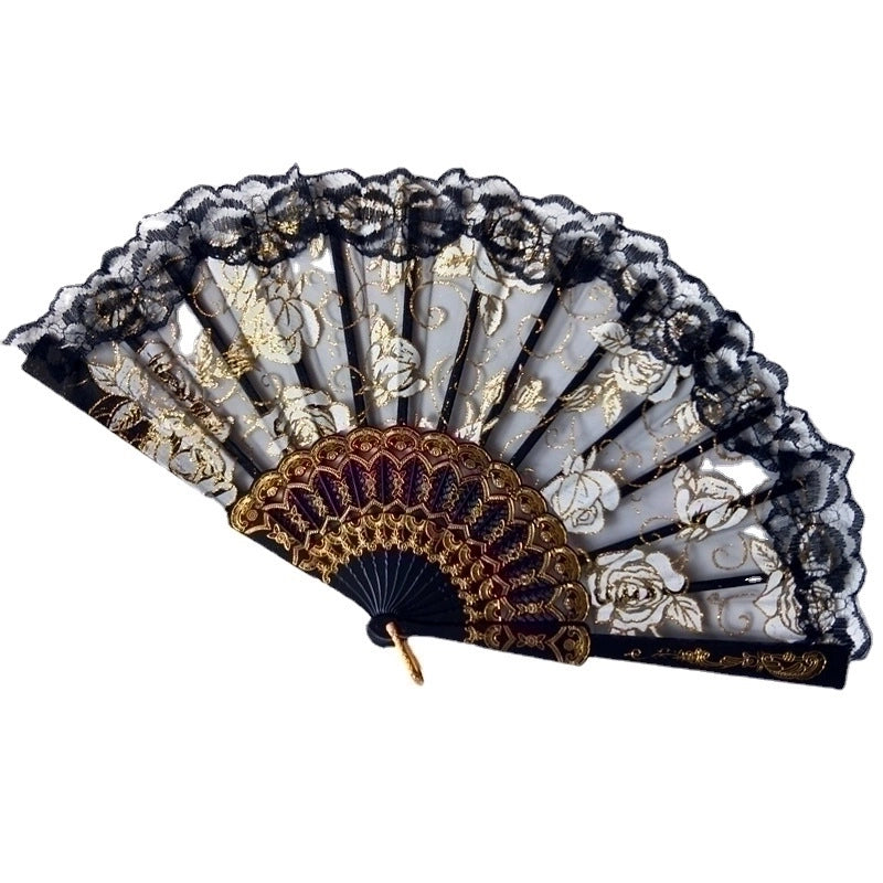 New Solid Color Plastic Women's Lace Rose Folding Fan