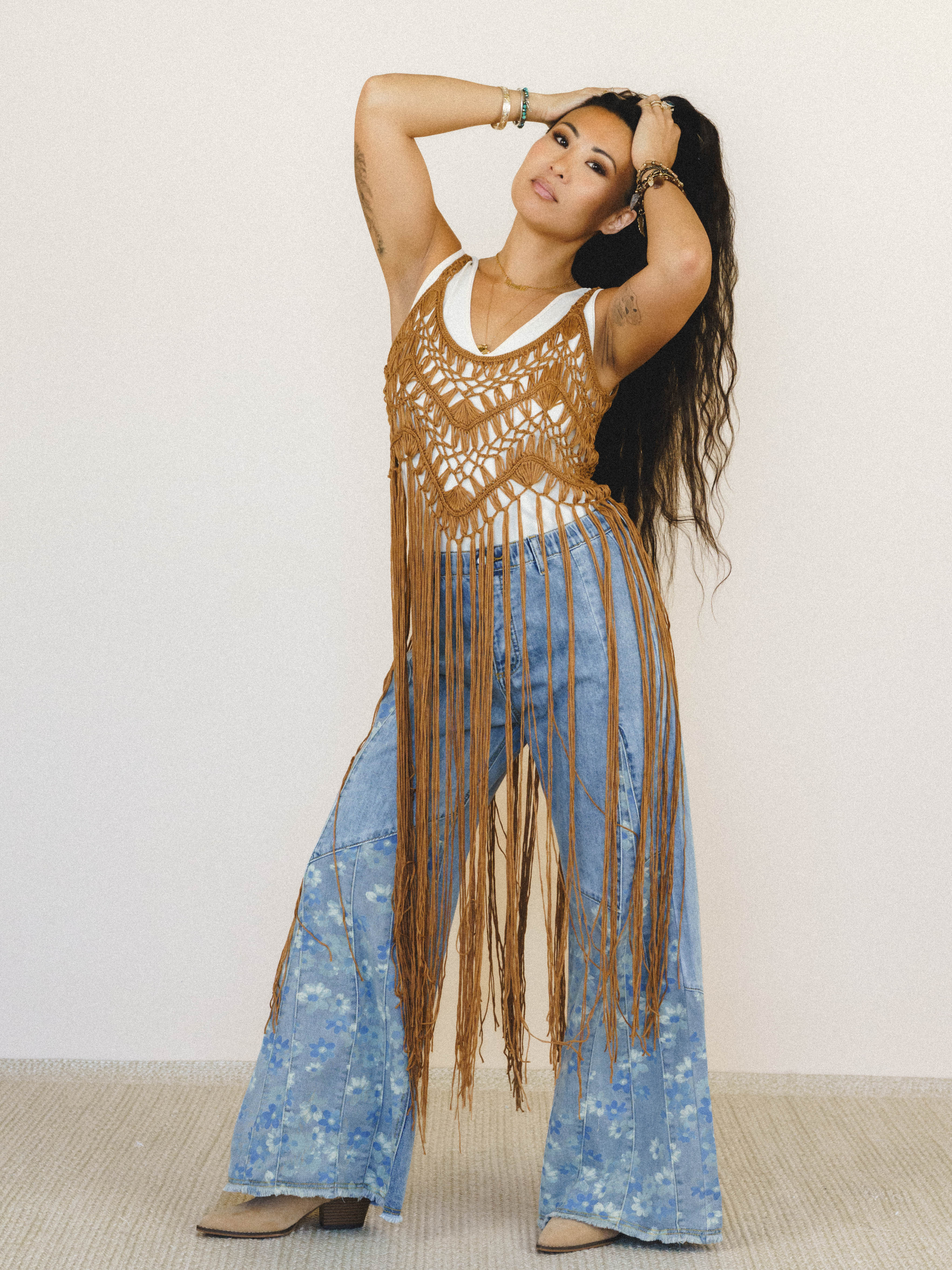 One with Nature Fringe Top - Camel