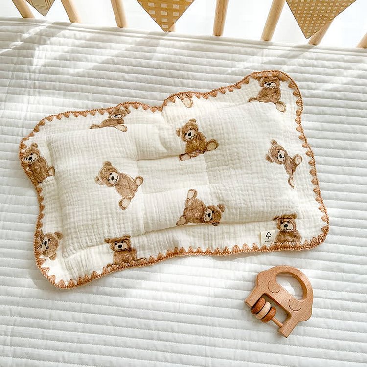 Bear Heart Embroidered Newborn Flat Pillow