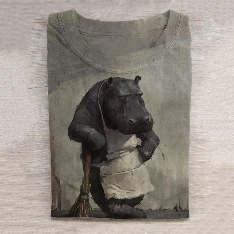 Simpfit Kurzärmliges Herren-T-Shirt mit Hippo-Aufdruck und Rundhalsausschnitt