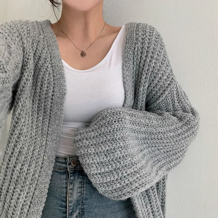 Pure Color Loose Knit Cardigan Sweater - Modakawa Modakawa
