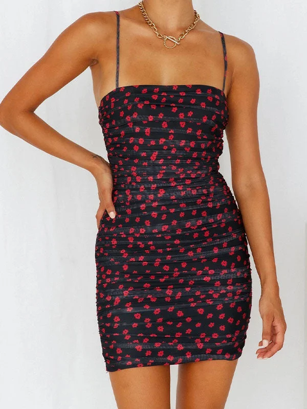 Thin straps floral bodycon dress