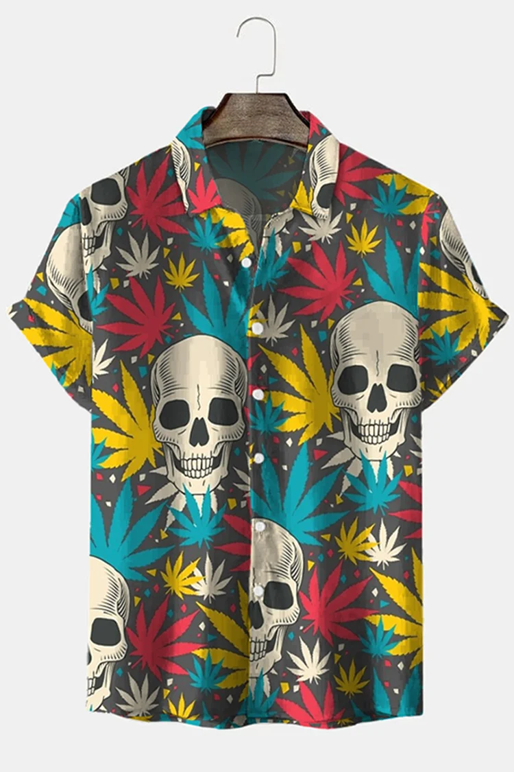 Resort Skull Print Casual Short Sleeve Shirt