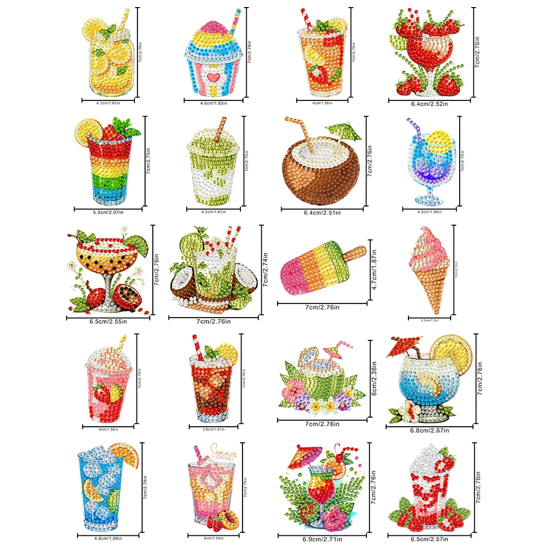 20pcs Drinks 2D/flat Acrylic DIY Diamond Painting Magnets Food DIY Art Fridge Magnet Refrigerator Sticker Food Design Refrigerator Diamond Art Magnets Crystal Art Craft for Adults Beginners