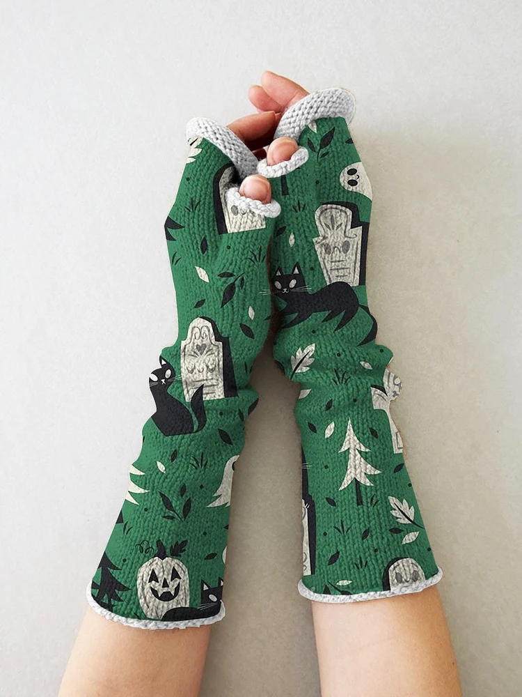 Halloween knitted wool gloves
