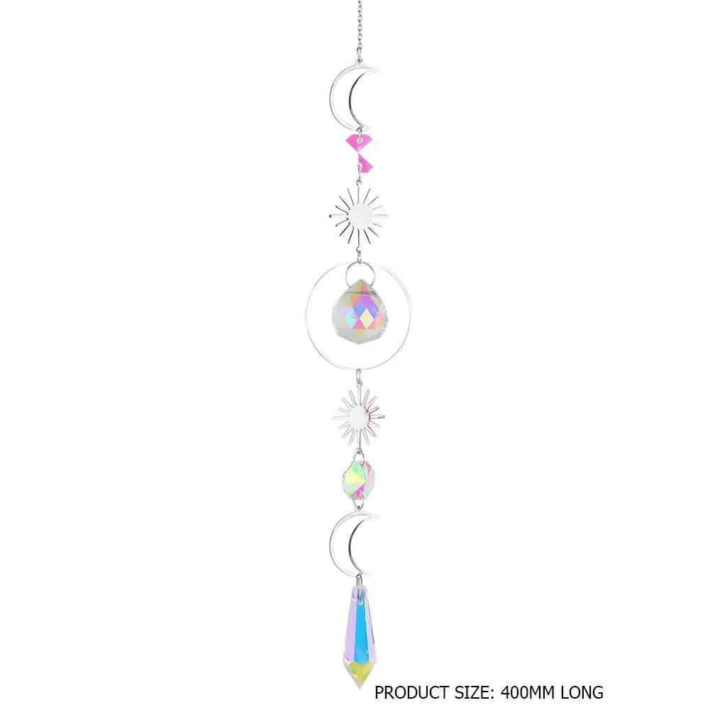 Wind Chime Crystal Light Catcher Ball Ornaments Round Frame Pendant (2)