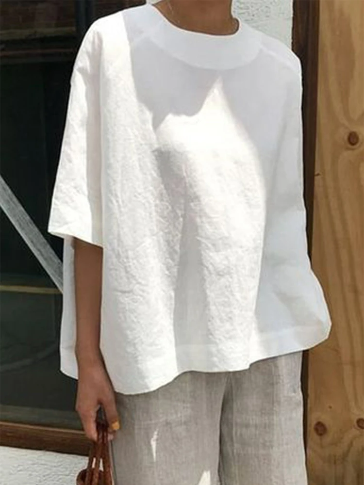 Solid Color Loose Round Neck Top