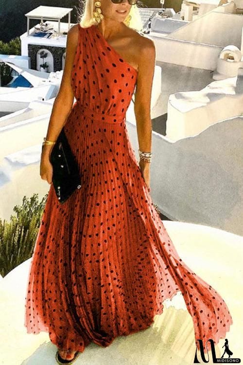 MidiSono - Dot Print One Shoulder Maxi Dress