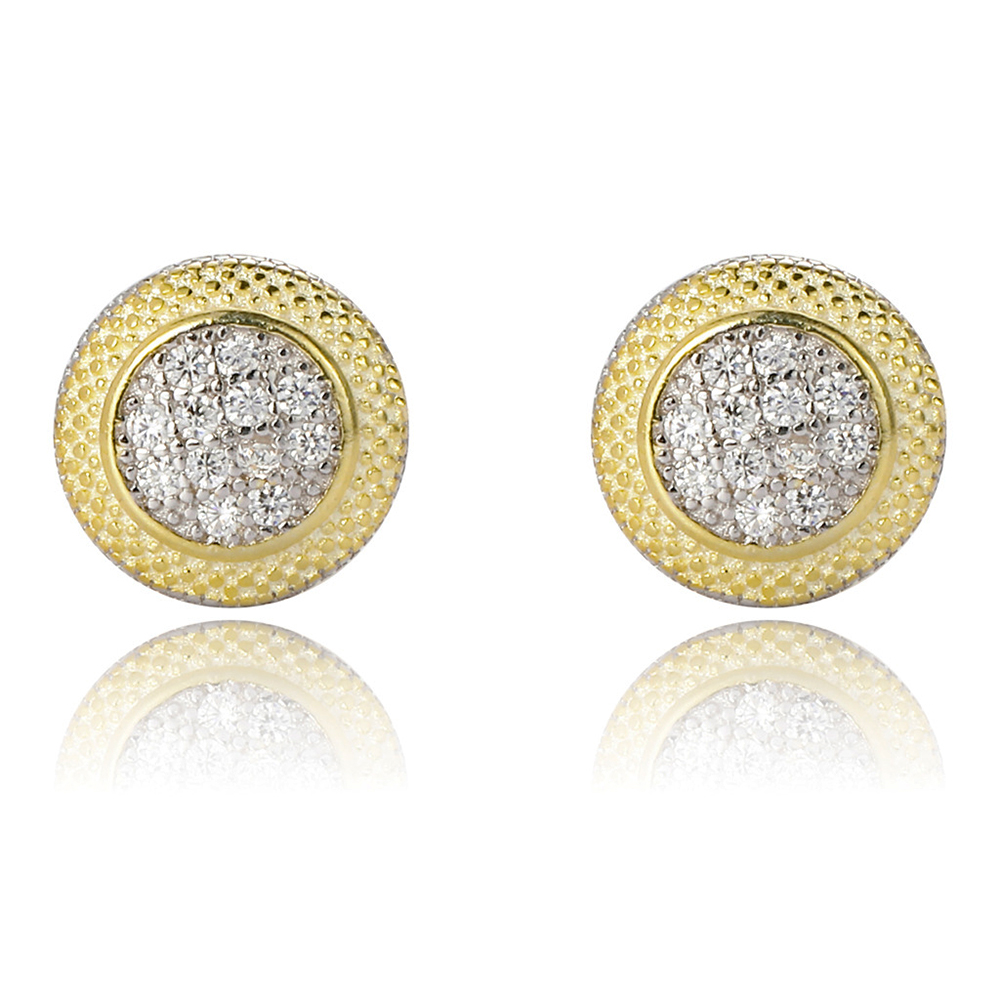  Iced Out 925 Sterling Silver CZ Circle Stud Earrings 
