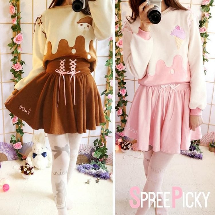 Cutie Creamy Chocolate Strawberry Cappuccino Jumper Skirt Set SP178854