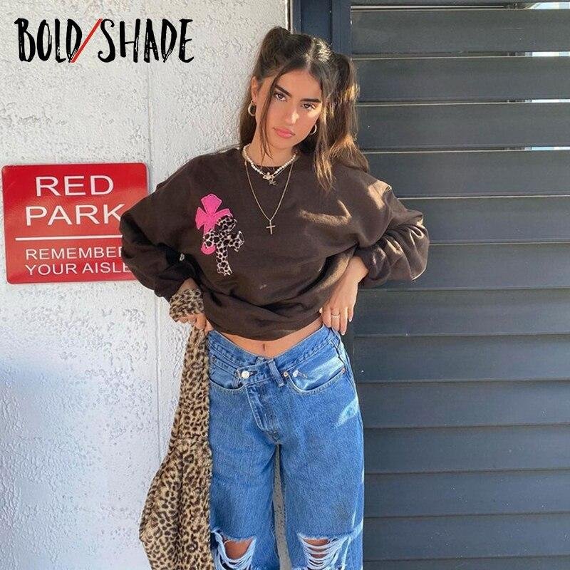 Bold Shade Indie Aesthetic Grunge Sweatshirts Graphic Print Long Sleeve Crewneck Oversize Hoodies Women Teen Style Streetwear