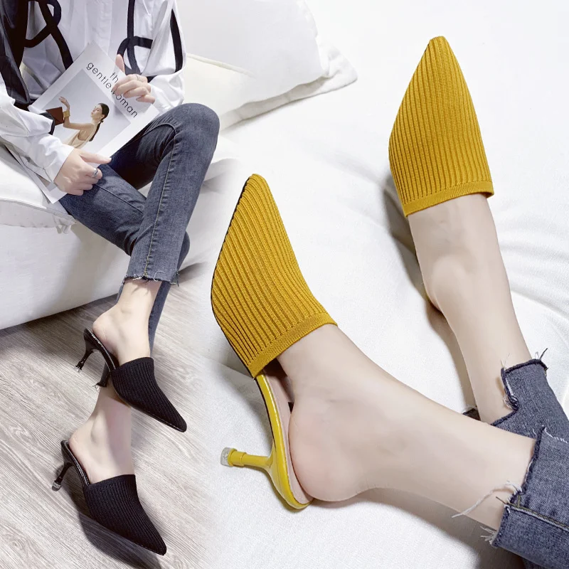 Breakj Breakj Half-Slippers High Heel Head Women's Summer New Fashion Half-Shoe Single Shoes Fashion Fine Heel Cool Slippers