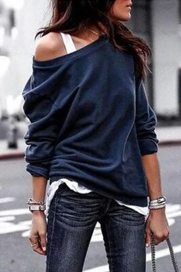 Round Neck Long Sleeve Sweatshirt-Allyzone-Allyzone