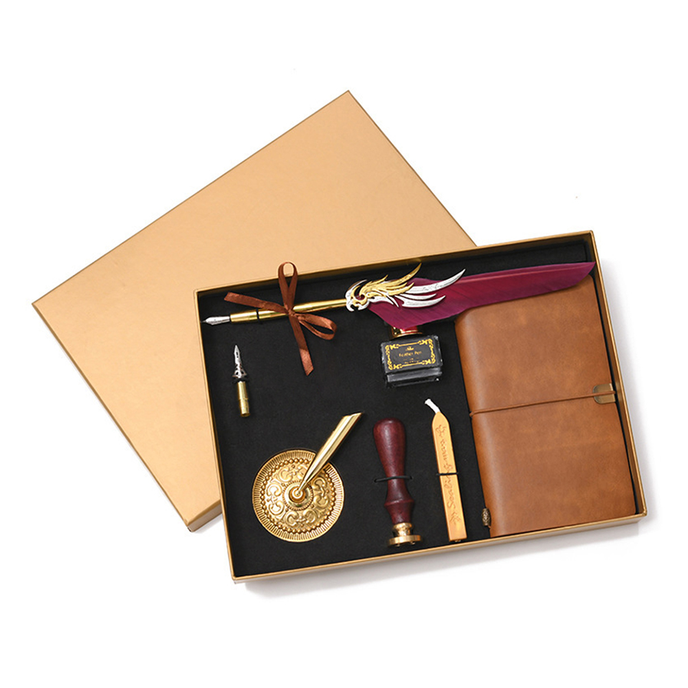 

Retro Notebook Ink Bottle Calligraphy Feather Dip Pen Set Stationery Box, 501 Original