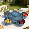 Divided Spinning Snack Serving Tray 5-Compartment Rotating Round Snackle Box Container with Lid for Chips and Dip Nut Candy Fruit Party Picnic