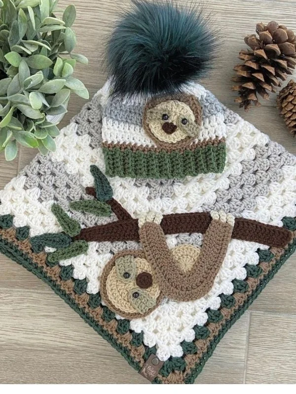 Lulusnow Handmade Green Kaola Sloth Bedding - Sloth Gift Crochet Animal Baby Blanket Gifts For Baby 