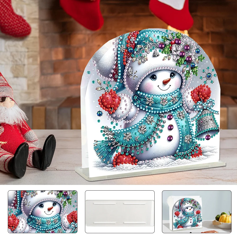 DIY Acrylic Winter Snowman Diamond Painting Paper Towel Holder for Home Art Crafts