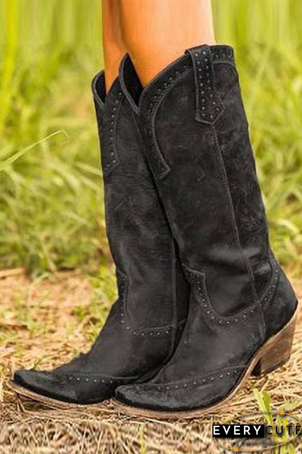 Knee Hight Chunky Heels Boots