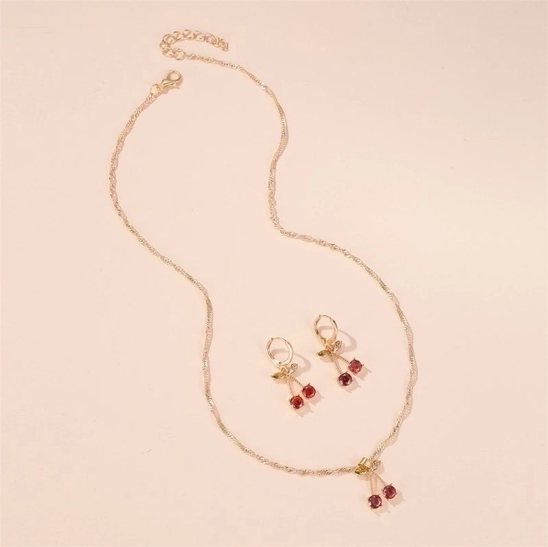 Glass Copper Diamond Cherry Artificial Gemstones Bridal Jewelry Sets