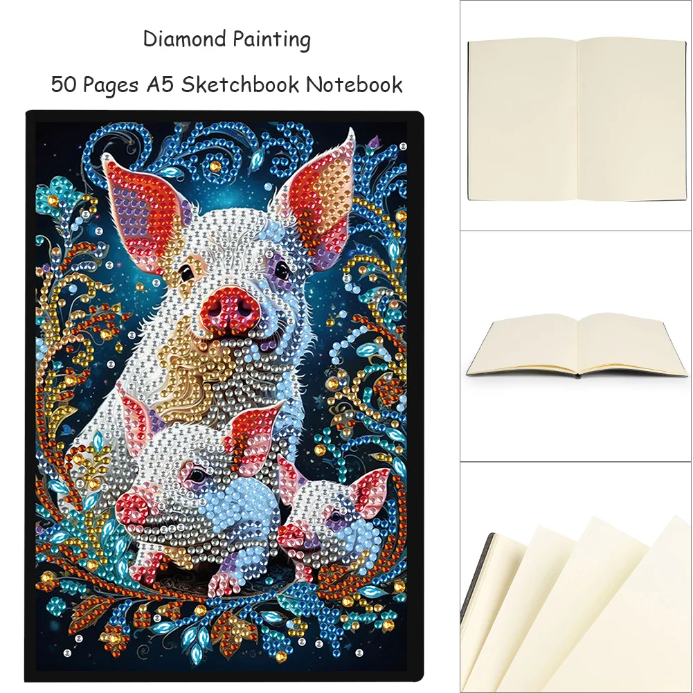 Pig Special Shaped A5 5D DIY Diamond Art Painting Notebook Kit for Friends
