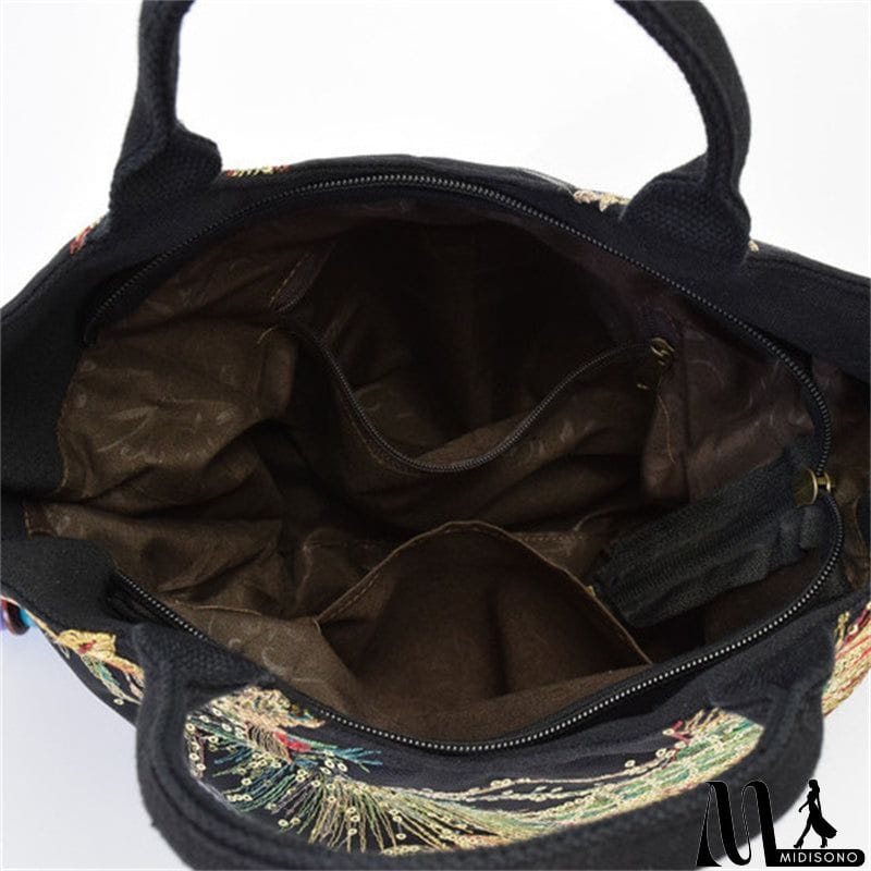 MidiSono - Women's Ethnic Style Lifelike Peacock Stitchwork Handbag