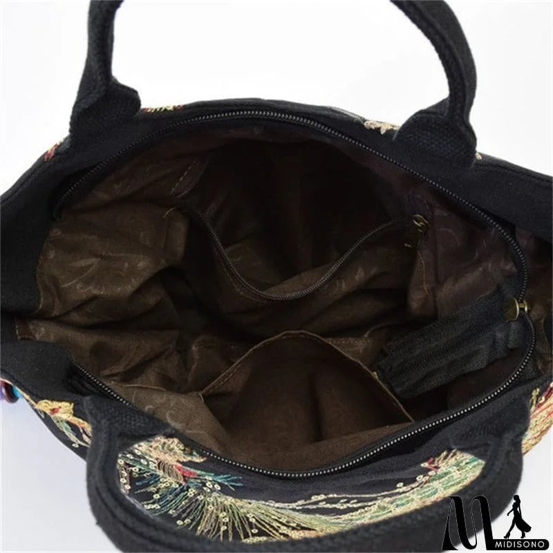 MidiSono - Women's Ethnic Style Lifelike Peacock Stitchwork Handbag