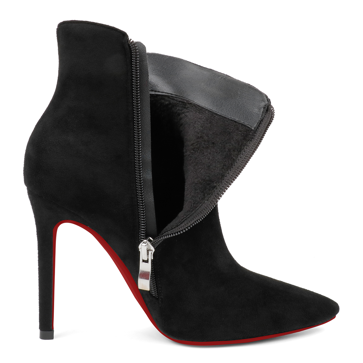 100mm Women's High Heels Pointed Toe Zipper Red Bottoms Boots-MERUMOTE