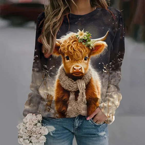 VChics Cute Little Cow Printed Women's Sweatshirt