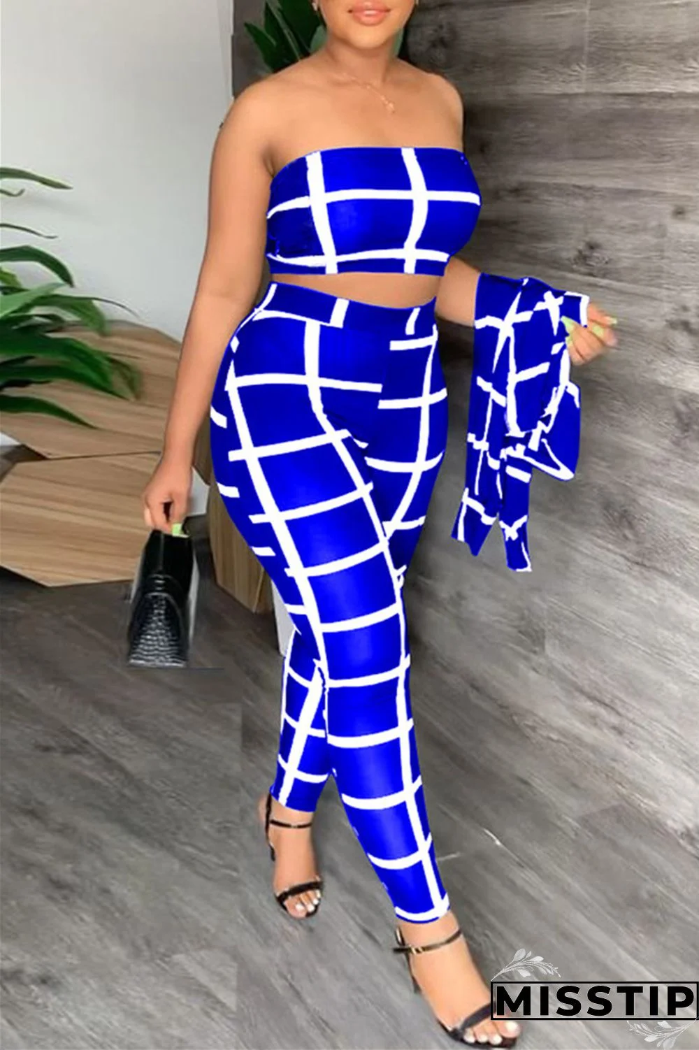 Black Casual Print Patchwork Turndown Collar Long Sleeve Three-piece Set