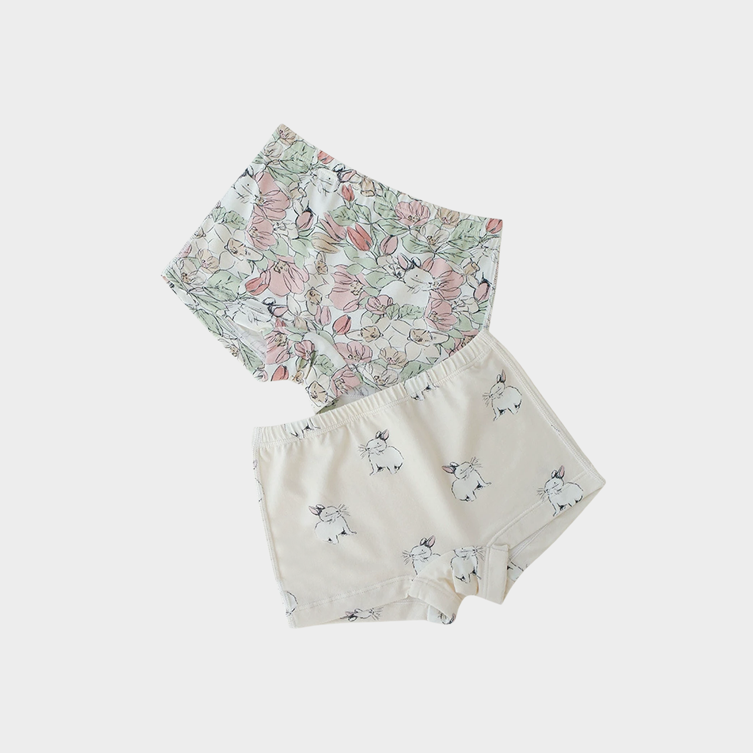 Floral & Rabbit Bamboo Fiber Girls' Underwear 2-Pack REAL SILK LIFE