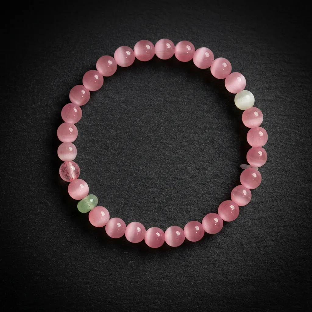 Blossom Radiance: Pink Cat's Eye & Crystal Harmony Bracelet Petite Blossom (6mm)
